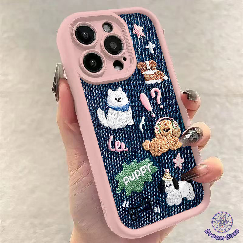 ลูกสุนัขเย็บปักย้อนยุคน่ารักนุ่มเคส Samsung A54 A05s A14 A05 A03 A15 A51 A12 A24 A34 A53 A02s A33 A52 A21s A21s A03s – โปรปัง
