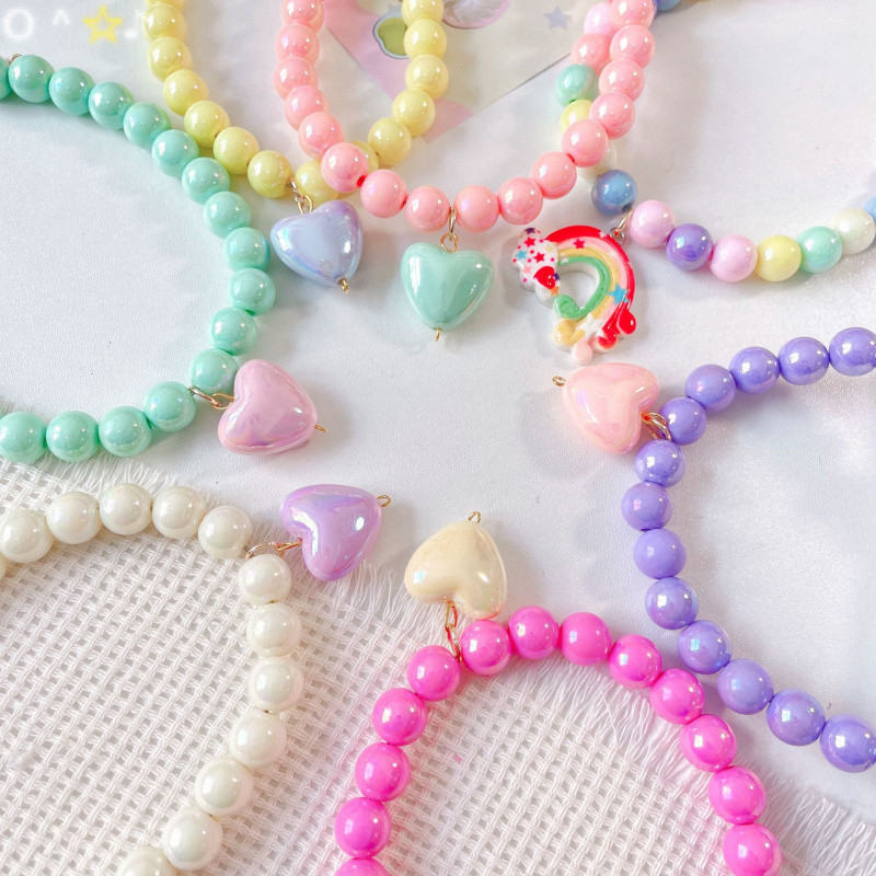 สร้อยคอสุนัข สร้อยคอลูกปัด ปลอกคอสัตว์เลี้ยงสีพาสเทล – สร้อยรูปหัวใจน่ารักหวานแหวว ปรับระดับได้ พร้อมจี้ตุ๊กตา