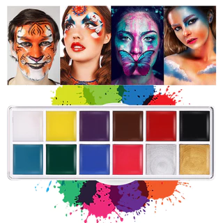 (ฟรีแปรงทาสี)สีเพ้นท์หน้า การวาดหน้าเด็ก สีทาหน้าและร่างกาย มี12สี ทำความสะอาดง่าย เรืองแสง ของเด็กๆ