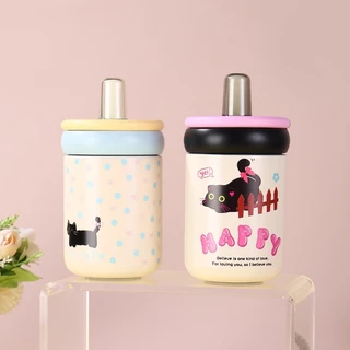 MLADEN แก้วน้ำสแตนเลส 450ML ลายการ์ตูนแมวดำ 316 วัสดุสแตนเลส แบบพกพา แก้วเก็บความเย็น