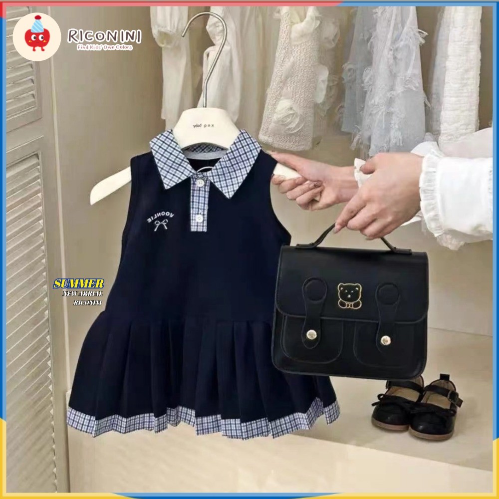 RICONINI2025 ชุดเดรสเด็กผู้หญิงเด็กวัยหัดเดินฤดูร้อนใหม่ - ชุดเดรสแขนกุดสไตล์ Academy เด็กเกาหลีชุดเจ้าหญิง - รูปที่ 4