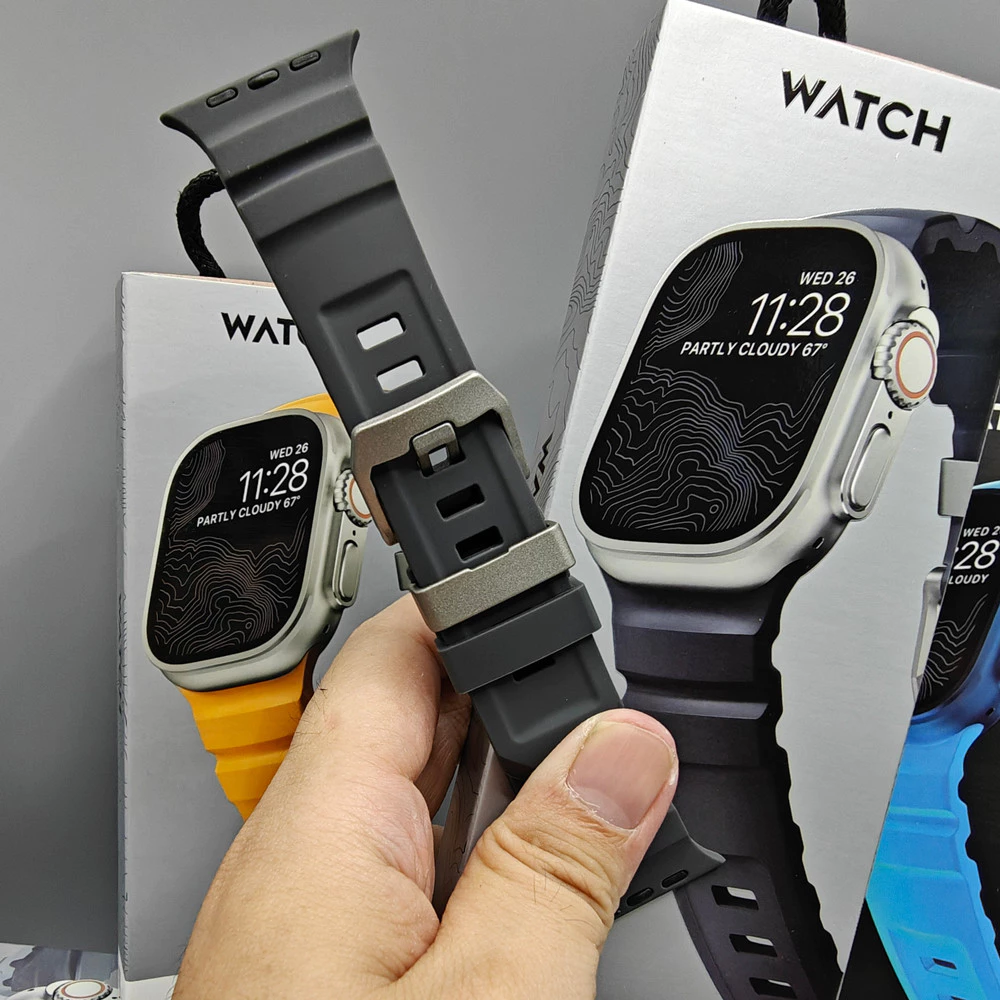 NOMAD สายซิลิโคนสําหรับ iWatch 11/10 9 8 7 6 SE 5 4 สร้อยข้อมือกีฬาสําหรับ iWatch Ultra 1/2 49/41/44 มม.45 มม.46 มม.40 มม.สายรัดข้อมือ