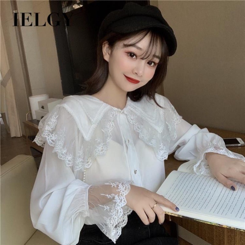 เสื้อแขนยาวสำหรับผู้หญิง ออกแบบมาให้มีสไตล์ทันสมัย คอแบบตุ๊กตาลูกไม้ และมีกระดุม