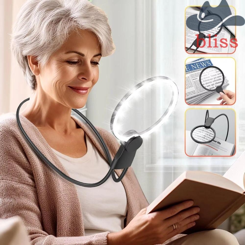 BLISS แว่นขยาย,คอสวม 3 สีไฟ Led แฮนด์ฟรีแว่นขยาย,ปรับความสว่าง Led มือถืออะคริลิคแขวนคอแว่นขยายซ่อม