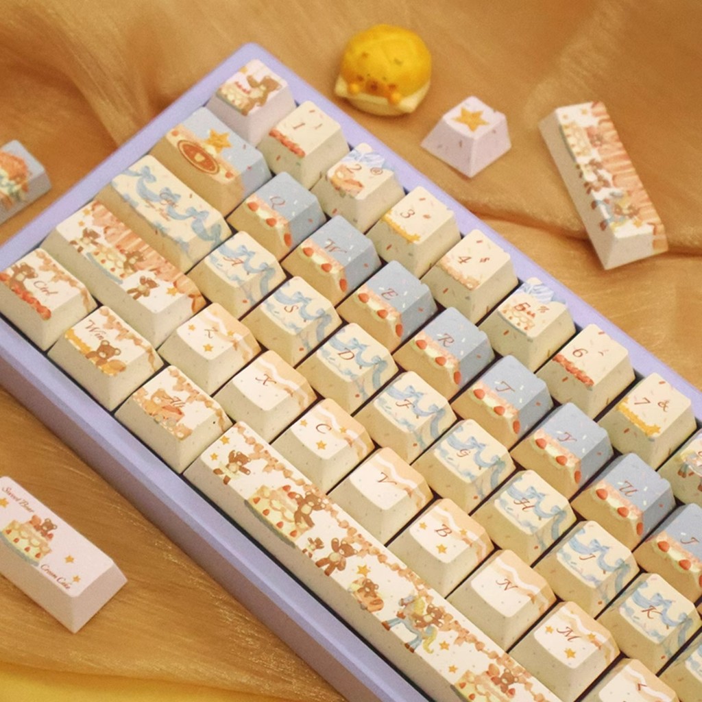 ครีมหมี Keycaps 120 คีย์ Cherry/MOA โปรไฟล์ PBT Dye Sublimation Wooting60 MAD60 Aula F75 Keycaps น่า