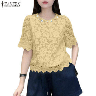 ซานเซีย เสื้อลายดอกแขนสั้นแบบหลวม สไตล์เกาหลีสำหรับผู้หญิง