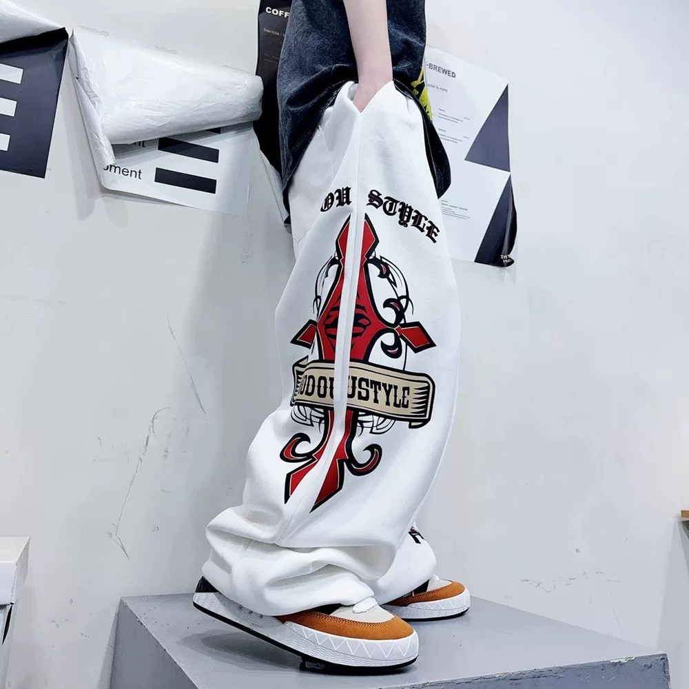 M-8XL กางเกงทรงตรงฮิปฮอปทรงหลวมสําหรับผู้ชายฮิปฮอป