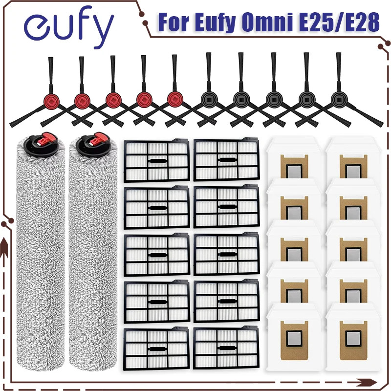 เข้ากันได้กับ Eufy Omni E25 / E28 อุปกรณ์เสริมแปรงด้านข้างหลัก Hepa Filter ถุงเก็บฝุ่น Roller Mop