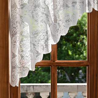ผ้าม่านครึ่งหน้าต่าง 160*100cm ผ้าม่านสั้น ลูกไม้สีขาว สีขาวตกแต่ง สำหรับตกแต่งบ้าน