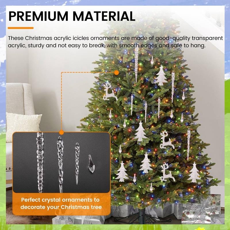 ต้นคริสต์มาสอะคริลิคใส Icicle เครื่องประดับคริสตัล Icicle Drop แขวนจี้สําหรับ Xmas ปีใหม่ตกแต่ง