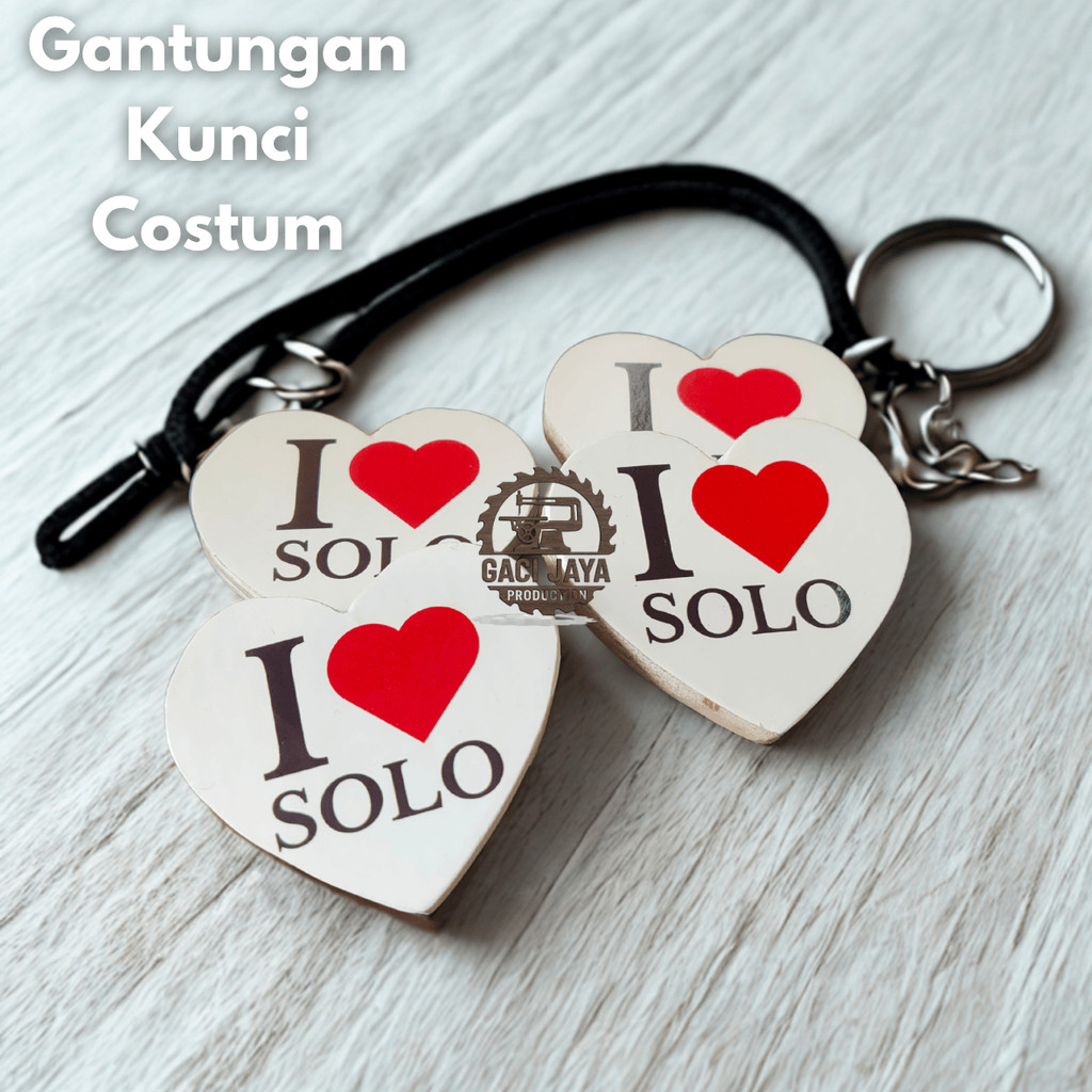 GANTUNGAN I LOVE SOLO Motif พวงกุญแจพวงกุญแจไม้ | พวงกุญแจของขวัญของที่ระลึก | Gaci Jaya