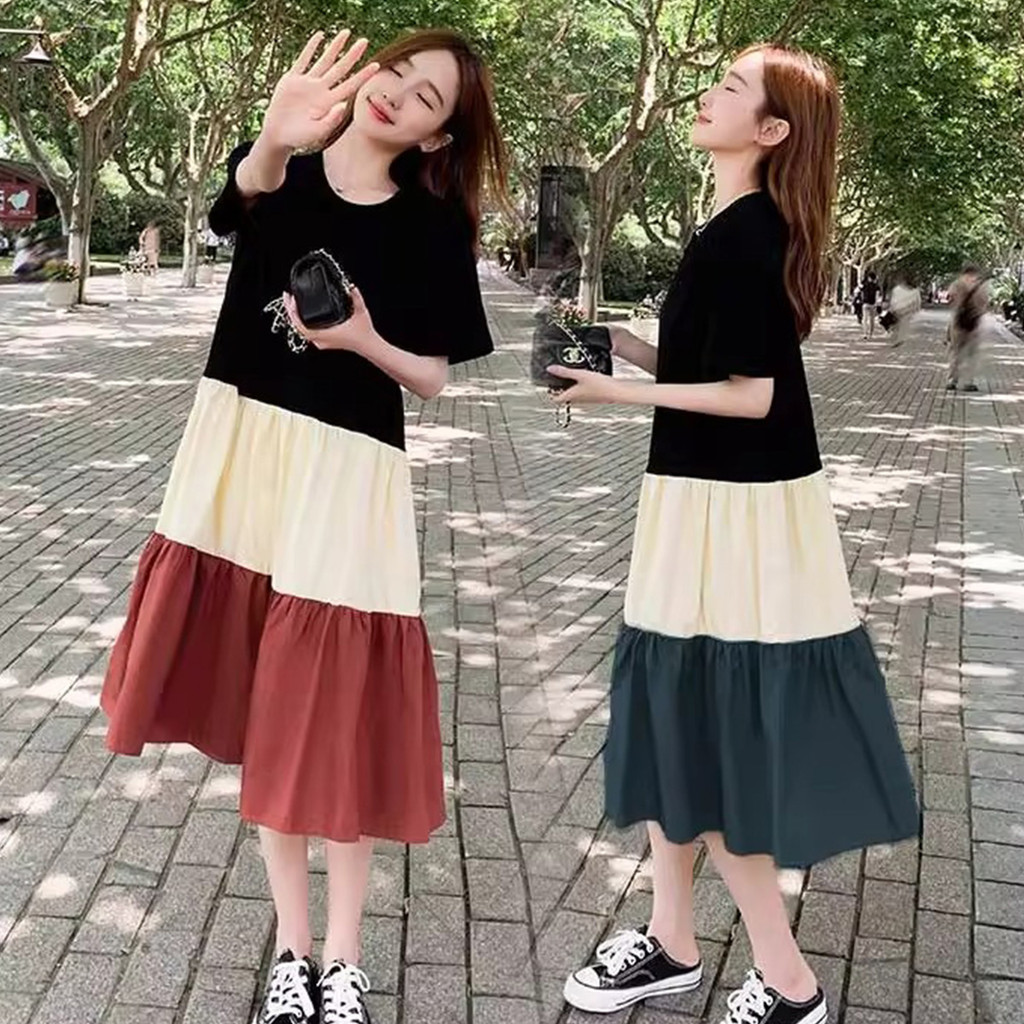 เดรสสไตล์เกาหลี เสื้อยืด แขนสั้น พรางหุ่นดีเยี่ยม