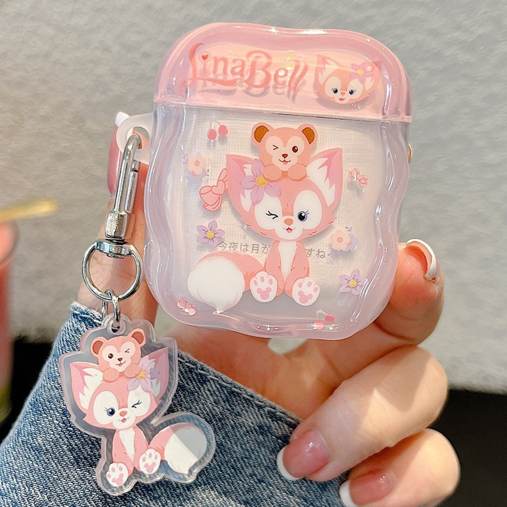 สําหรับ Airpods 4 Pro 3 2 1 Wave Edge Girly Sweet LinaBell รูปแบบ Soft TPU กันกระแทกหูฟังกรณี Anti-lost จี้หูฟังไร้สายชุดหูฟังฝาครอบป้องกัน Shell