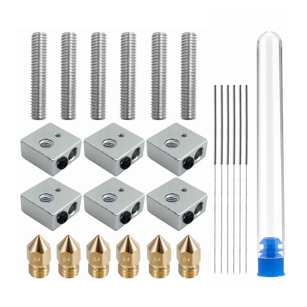 0.4mm MK8 Extruder Nozzle M6 Head 1.75mm 30mm Length Throat Heater Blocks Hotend for MK8 Makerbot Re