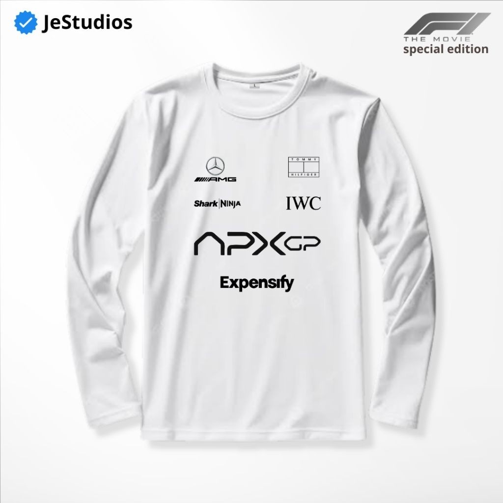 APXGP F1 เสื้อยืดหวีผ้าฝ้ายสีขาวแขนยาวภาพยนตร์