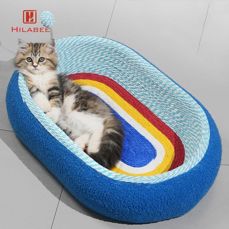 [hilabee] Cat Scratcher Pad Cat Bed Protection การออกกําลังกาย Lounge พร้อมลูกบอลอุปกรณ์สัตว์เลี้ยงเล่นลูกแมว Interactive ของเล่นรูปไข่แมว Scratch Pad