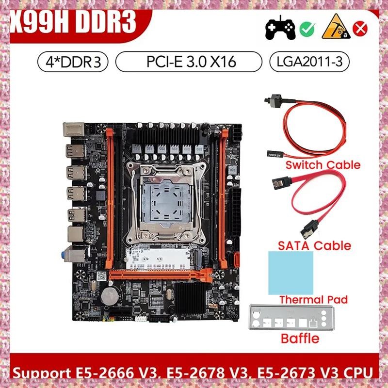 [VR] X99H เมนบอร์ดเดสก์ท็อป + แผ่นความร้อน LGA2011-V3 B85 ชิป DDR3X4 ECC สล็อต M.2 NVME PCI-E 3.0 X1