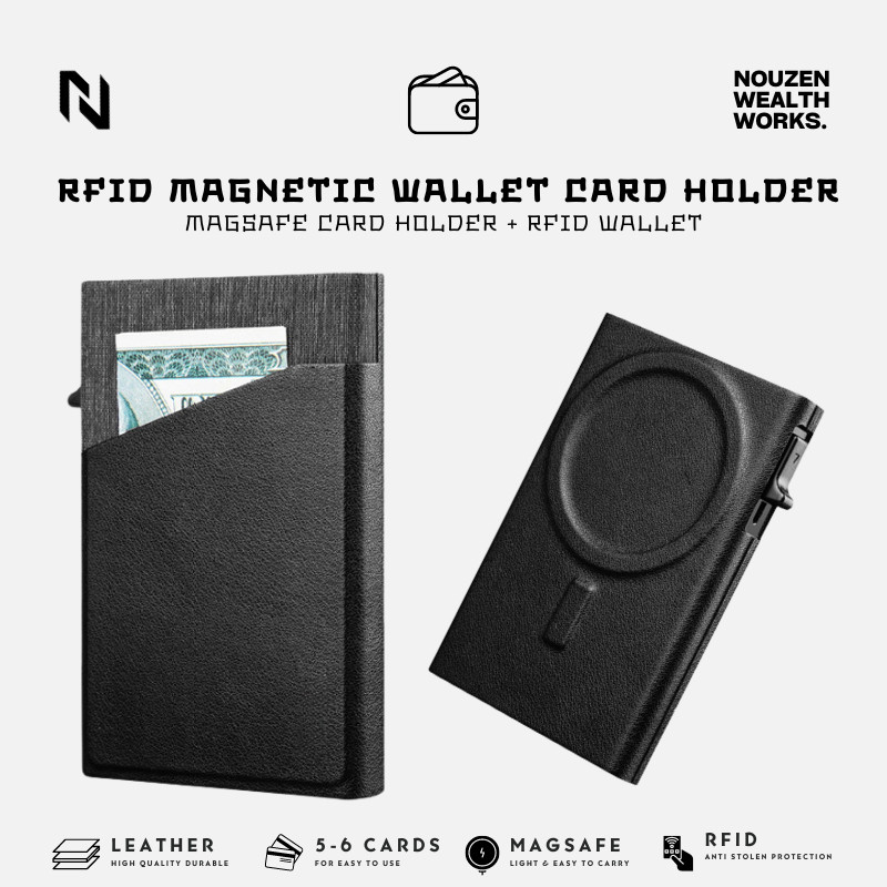 Nouzen EDC - Magnetic Smart Card Holder Magsafe Leather Pop Up Card Case Wallet RFID