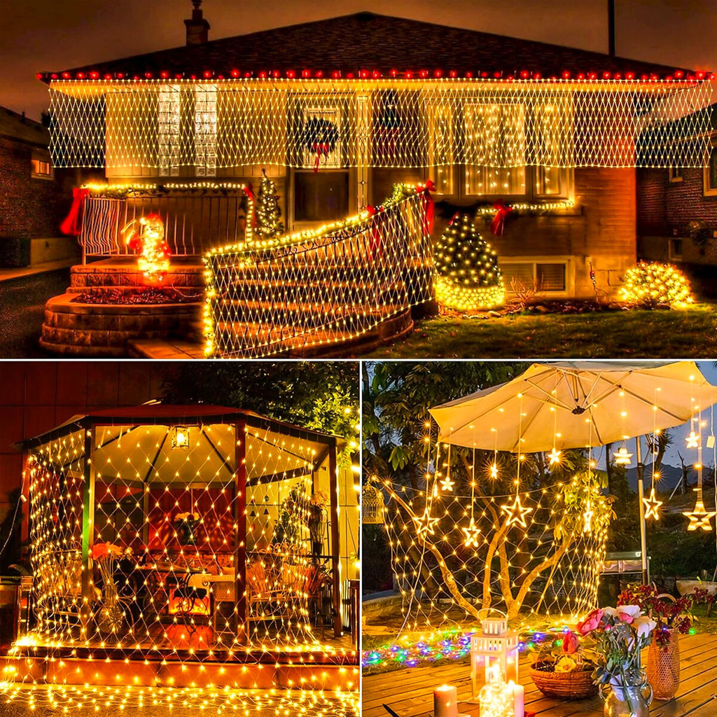 ไฟ LED ตาข่ายกลางแจ้งกันน้ำ220V,ไฟราวคริสต์มาส,ไฟประดับ,โคมไฟรอมฎอน,สวน,ต้นคริสต์มาส,ถนน,ลาน,ไฟตกแต่งคริสต์มาส