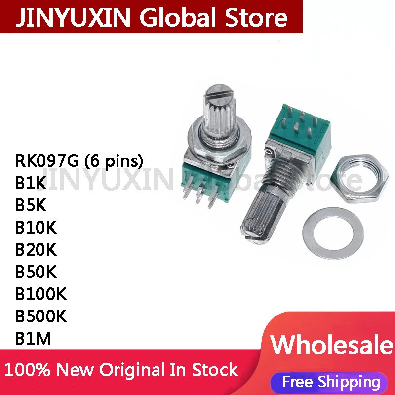 5PCS RK097G 6 ขา B1K B5K B10K B20K B50K B100K B500K 15 มม., 5 ฟุต B1K B5K B10K B20K B50K B100K B500K