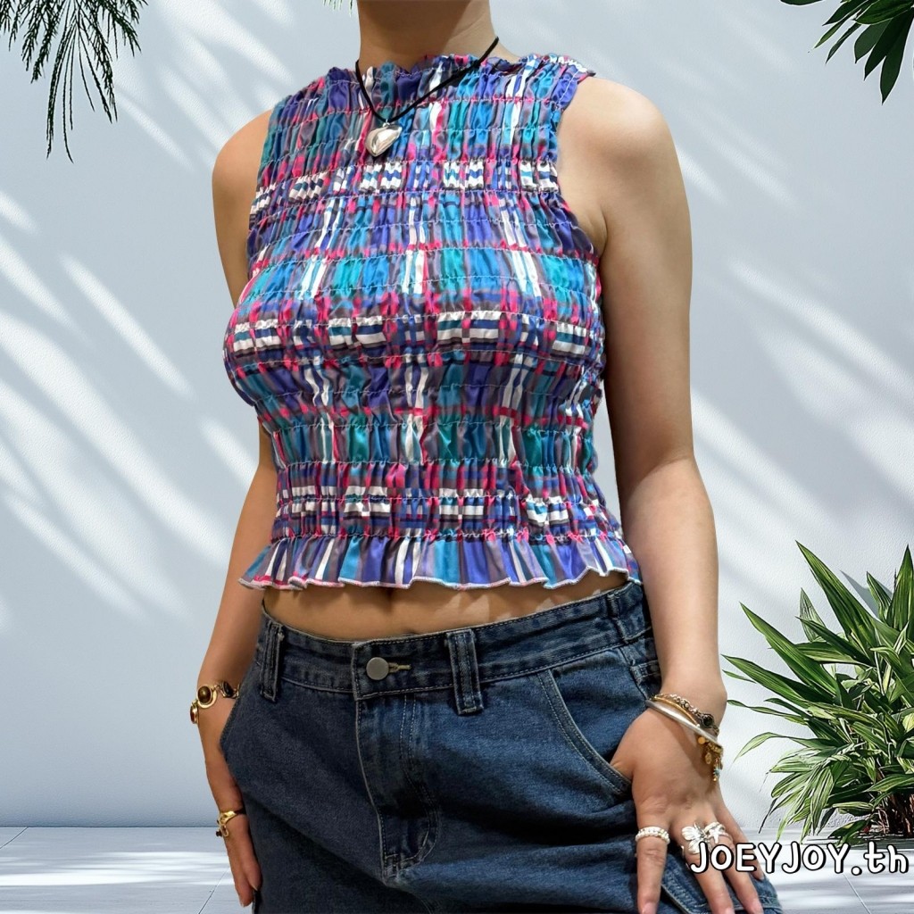 [ส่งบางส่วนจากประเทศไทย] เสื้อคลุมแขนกุดสำหรับผู้หญิง ลายสก๊อต พิมพ์ลายกระดิ่งขอบ สวมใส่ง่ายในฤดูร้อน ราคา ถูกที่สุด ดีลบีเคเค แกลเลอรีภาพที่ 8