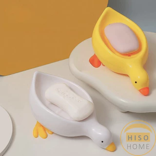 Hiso ที่วางสบู่ รูปทรงน้องเป็ด ระบายน้ําได้ ของใช้ในห้องน้ำ สีเหลือง สีขาว Soap dish