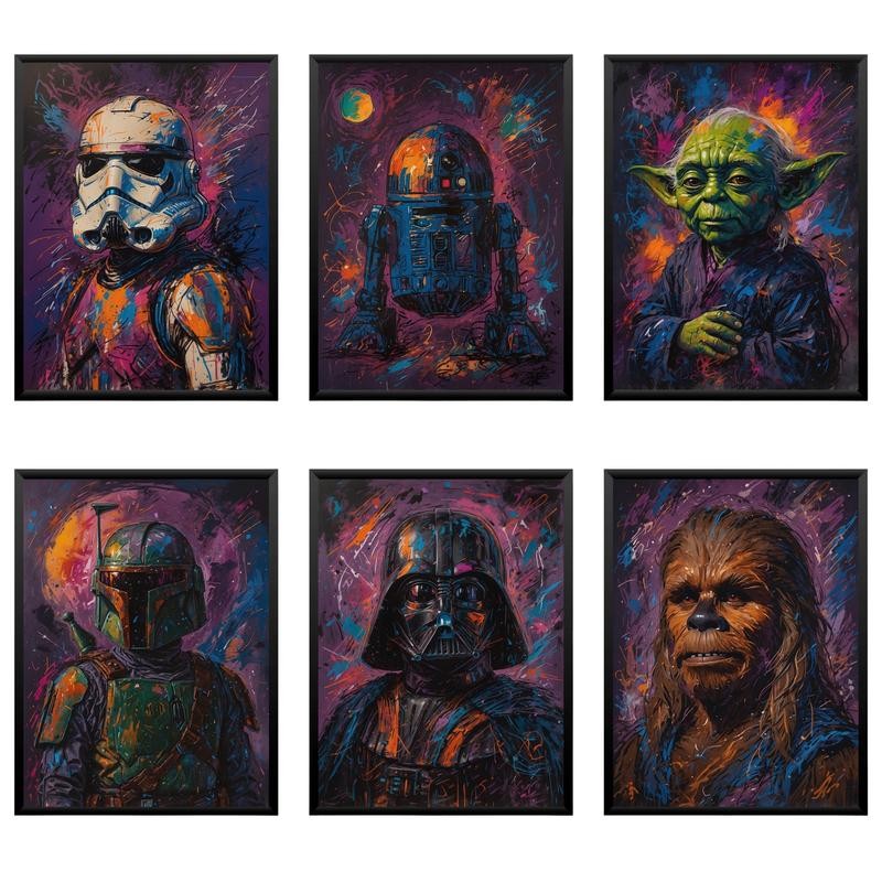 6 Starwars โปสเตอร์ Starwars Wall Art Yoda พิมพ์ Storm Trooper Art Chewbacca Art R2D2 พิมพ์
