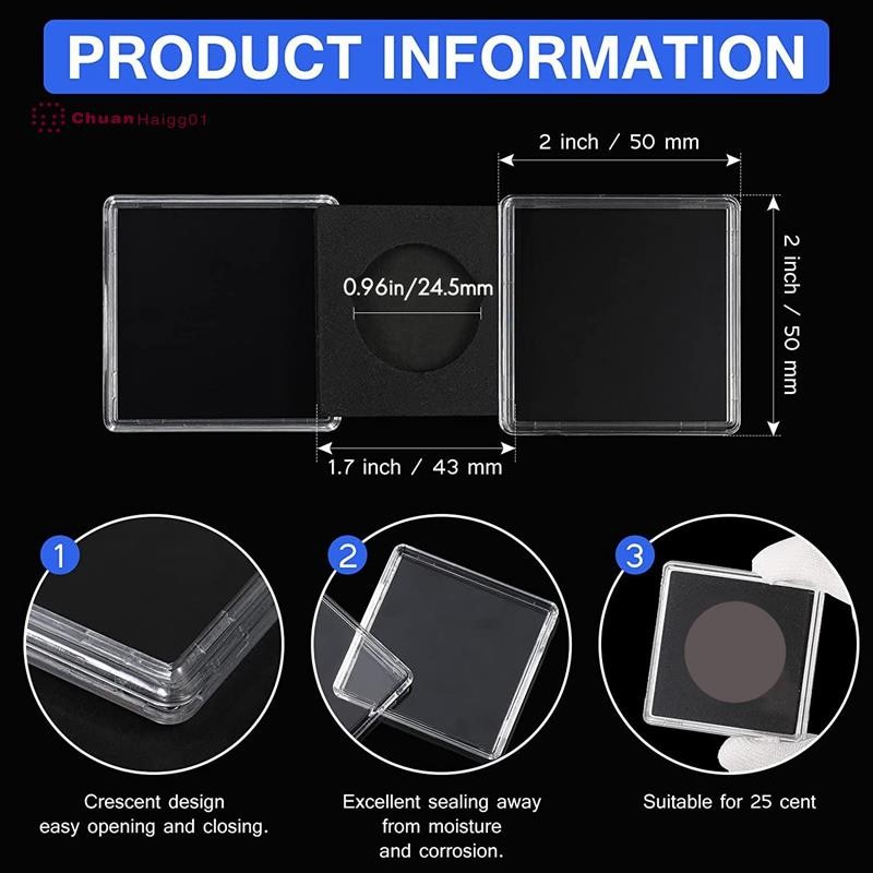 20 ชิ้น Silver Dollar Coin Holder, 2 x 2 Half Dollar Coin Holder Coin Capsule Coin Snap Plastic Coin