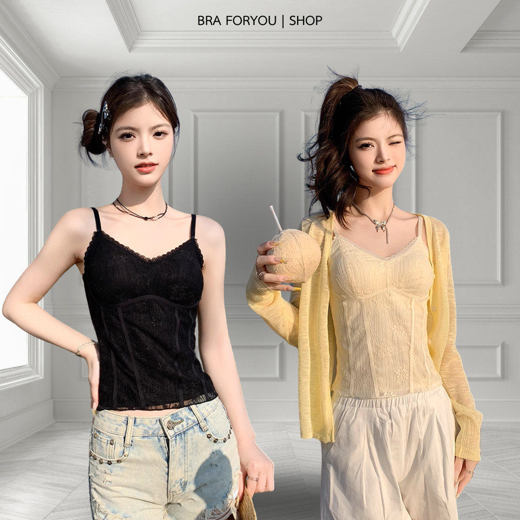 Bra Foryou เสื้อสายเดียวซีทรูลูกไม้ เซ็กซี่สุด (2513) WOMEN สายปรับได้ ฟองน้ำในตัว ผ้านิ่มใส่สบายผิวไม่คัน