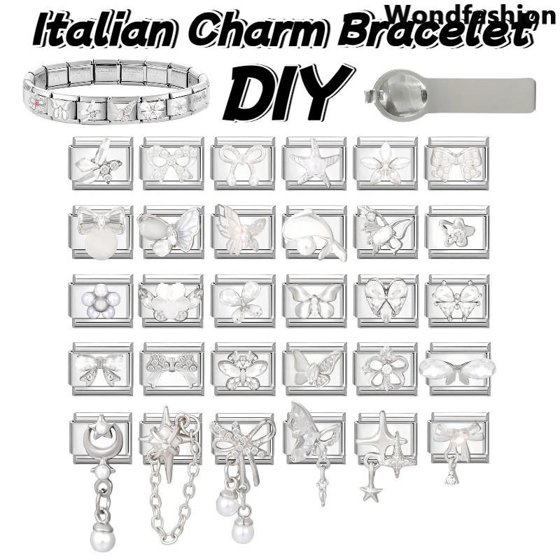 สร้อยข้อมือ Dolphin Bow อิตาเลียน charm สแตนเลส สำหรับทำเครื่องประดับ DIY สไตล์เรโทร