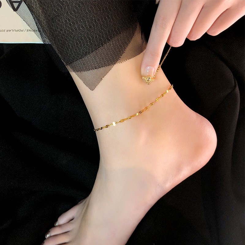Niche Light Luxury Design All-Match Extended Ankletสไตล์ใหม่เหล็กไทเทเนียมAnti-Sensitive Non-Fadingอารมณ์ที่ละเอียดอ่อน18K Gold High-