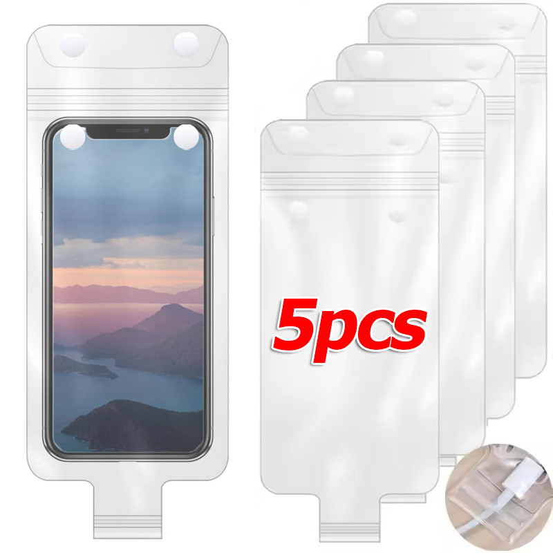 1/3/5 ชิ้นโปร่งใสกันฝนกระเป๋าโทรศัพท์มือถือ / กระเป๋ากันน้ําขี่โทรศัพท์มือถือฝาครอบป้องกันแบบใส