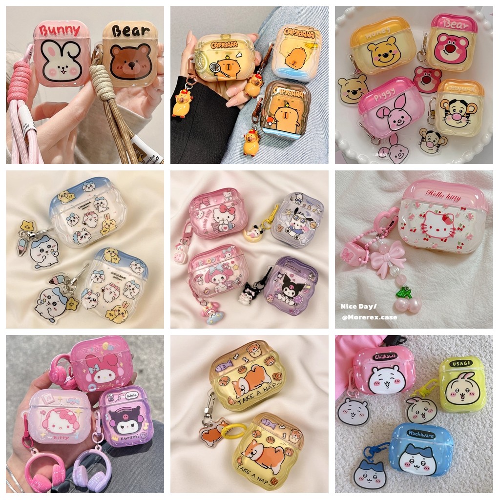 หูฟังสําหรับ Airpods 4 Pro 2 3 1 น่ารัก Melody Pachacco สุนัขหมี Pingu Kuromi Soft TPU กันกระแทกบลูทูธไร้สายหูฟังฝาครอบป้องกัน Anti-lost จี้สายคล้อง