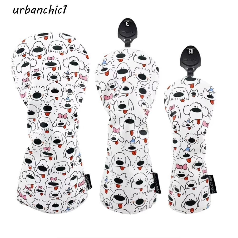 URBANCHIC Golf Club Head Cover หนังPU กันน้ำ ออกแบบลายสุนัขการ์ตูน ทนทาน