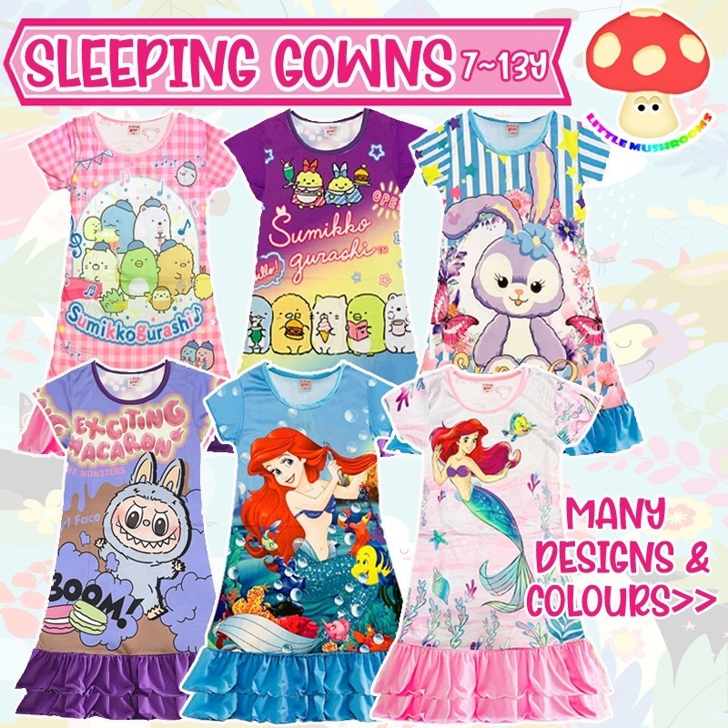 CHILDREN PYJAMAS GIRL SLEEPING GOWN DRESS PRINCESS ARIEL MERMAID STELLALOUDKO GURASHI LABUBU