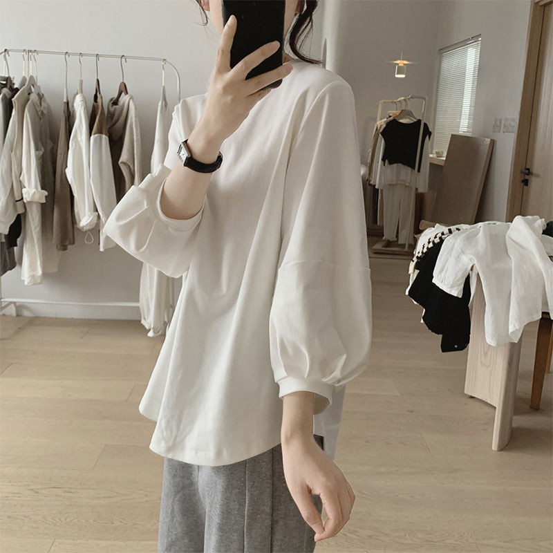 เสื้อยืดไซส์ใหญ่สำหรับผู้หญิง สไตล์เกาหลี พัฟแขน 3/4 สวมใส่ง่ายและสบาย เหมาะสำหรับการใช้งานหลากหลาย