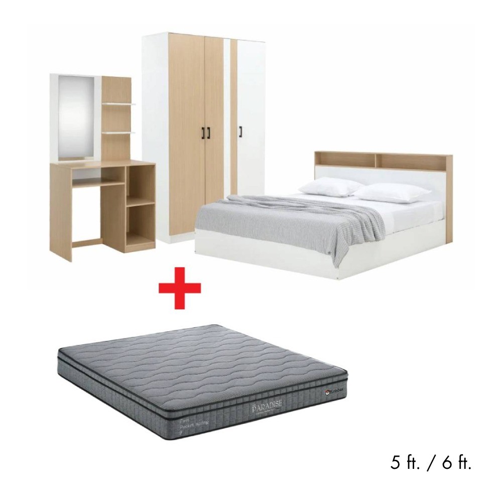 HomeHuk ชุดห้องนอน รุ่นคาร์เนชั่น+แมกโนเลีย  - สีขาว/ธรรมชาติ