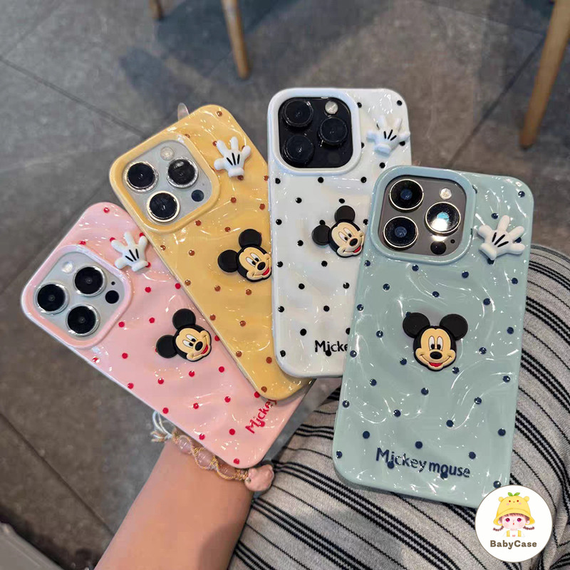 เคสไอโฟน 17 15 สำหรับ iPhone 17 11 13 16 15 14 12 Pro Max 15 14 16 6 6S Plus XR X XS ปกมิกกี้เมาส์คลื่นรัฟเฟิลน่ารัก