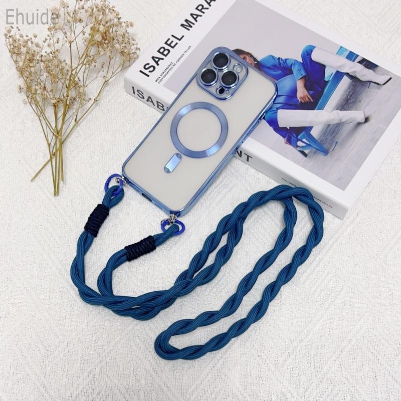 IPhone 17 16 15 14 Pro Max 15 Plus 16E เคสแม่เหล็กโปร่งใสสายชาร์จไร้สาย Crossbody Lanyard Cover