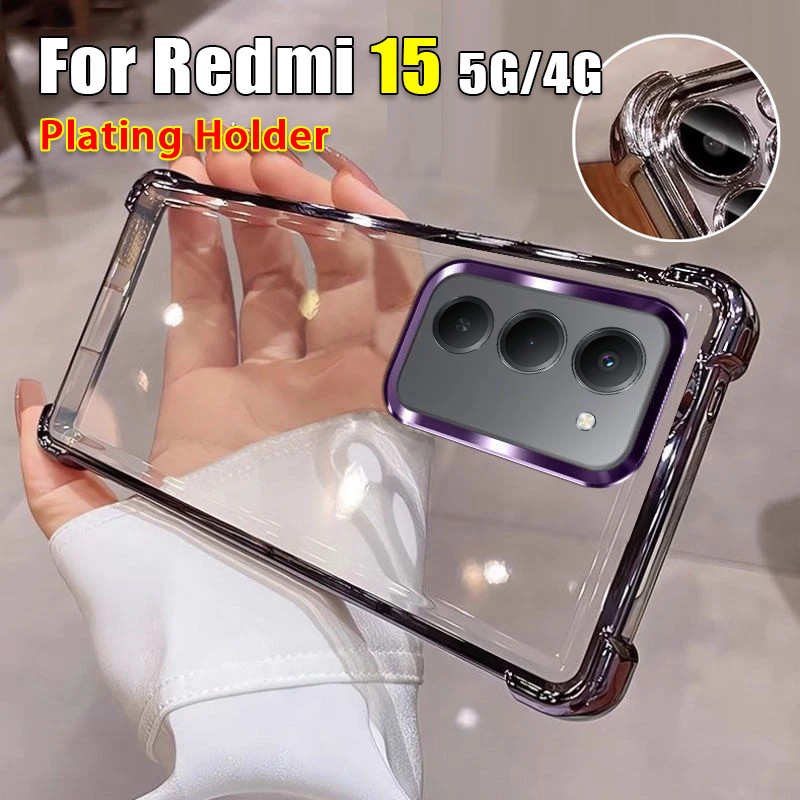 สีปลอกใสสําหรับRedmi 15 Redmi15 5G 4G Electroplateโปร่งใสTPUเคสโทรศัพท์Airกระเป๋ากันกระแทกปลอกป้องกันAnti-fall SoftกลับC