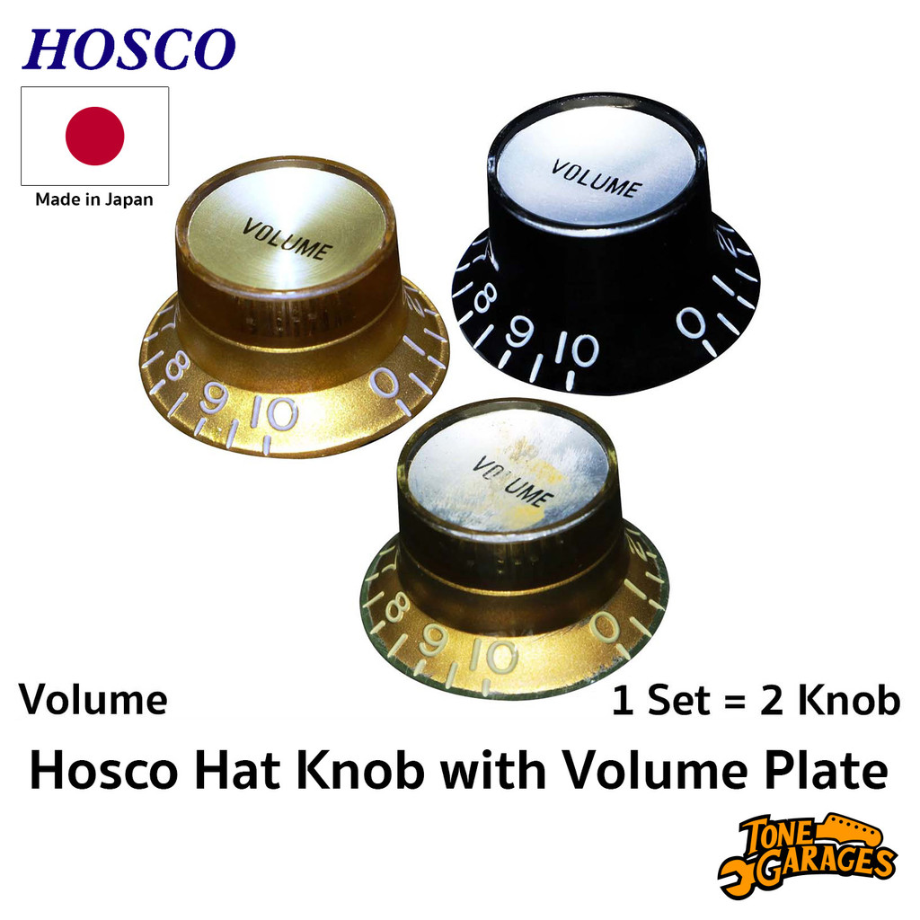 Hosco Gibson style Hat Knob with Volume plate ( 1 Set = 2 Knob ) size for US Pot จุก โวลุ่ม กีต้าร์ Made in Japan