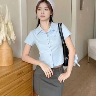 ผ้านิ่มระบายอากาศ เสื้อคอปก แขนสั้น ทรงกระชับ