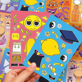 8 ชิ้นเด็ก Sprunki Dress Up สติกเกอร์สําหรับปริศนาของเล่นทําด้วยมือ DIY สติกเกอร์สนุก