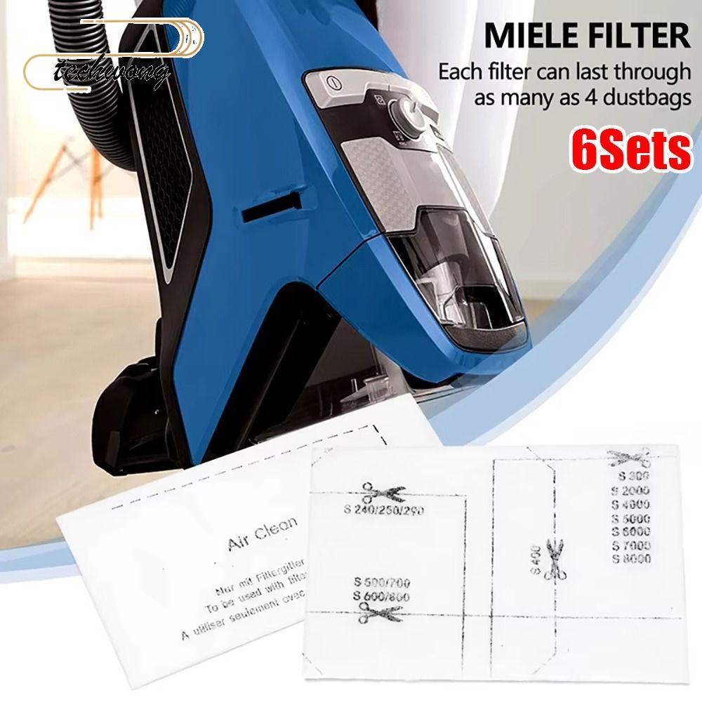 TECHWONG 6 ชุดเครื่องดูดฝุ่น,แพ็ค Air Clean กรองผ้าฝ้าย,ทนทานไอเสียกรองอะไหล่สําหรับ Miele Complete 