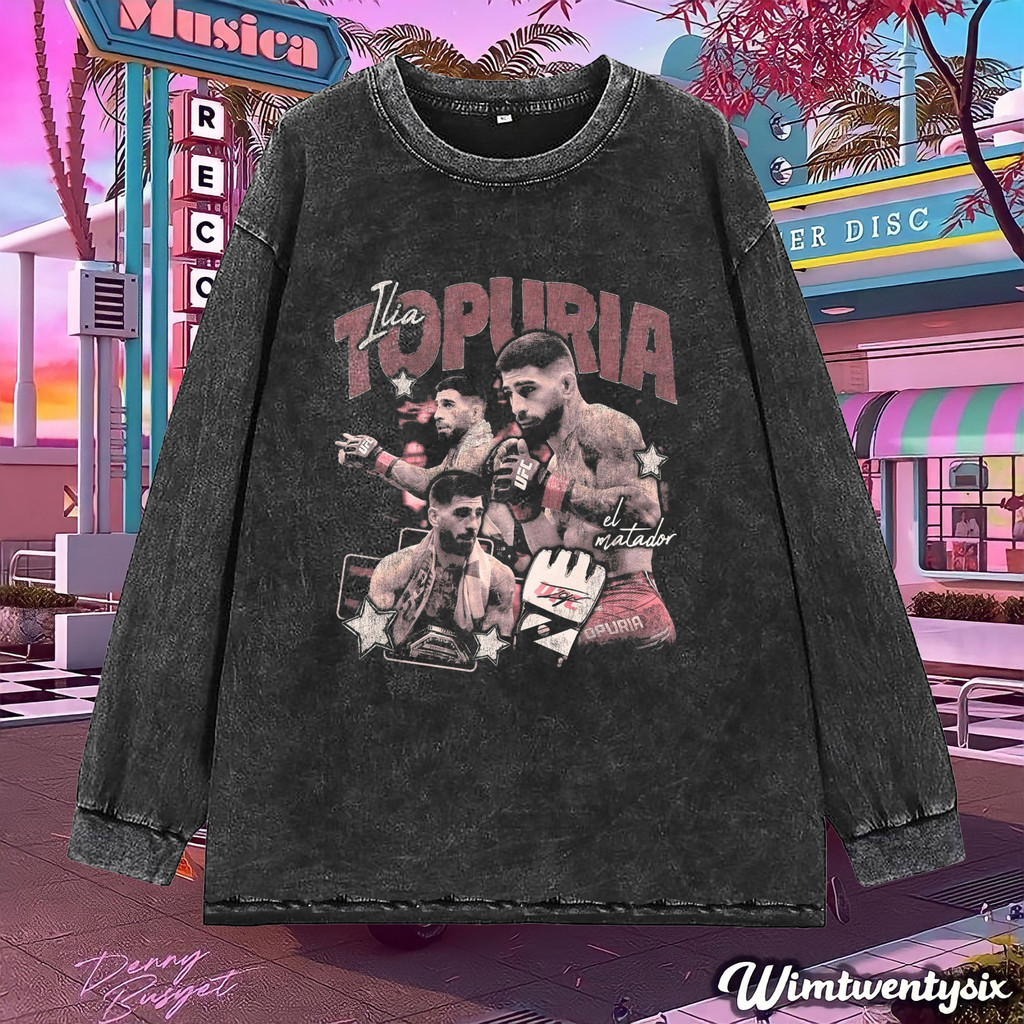 Wimtwentysix "Ilia topuria" แขนยาวโอเวอร์ไซส์ | เสื้อยืดโอเวอร์ไซส์ | ซักล้าง | เสื้อยืดโอเวอร์ไซส์ 