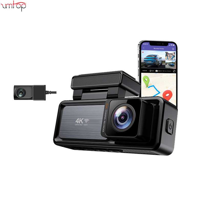 กล้อง gps Dash เลนส์คู่ wifi ด้านหน้าและด้านด้านใน 4k Dash cam