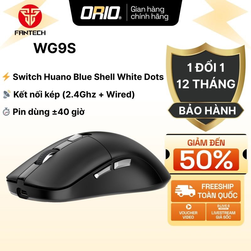 ORIO Fantech KANATA S Wireless WG9S เมาส์เล่นเกมไร้สาย – โหมดคู่, 12000DPI, แบตเตอรี่ 70 ชม., ไวต่อค