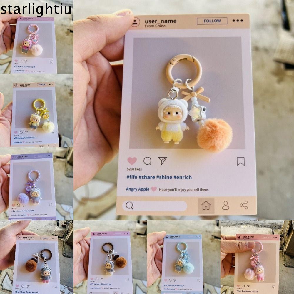 เฉพาะพวงกุญแจ Heyone Ozai, Flocking Overalls จี้ห้อยกระเป๋า, พวงกุญแจลายการ์ตูนตุ๊กตา POPBEANS น่ารั