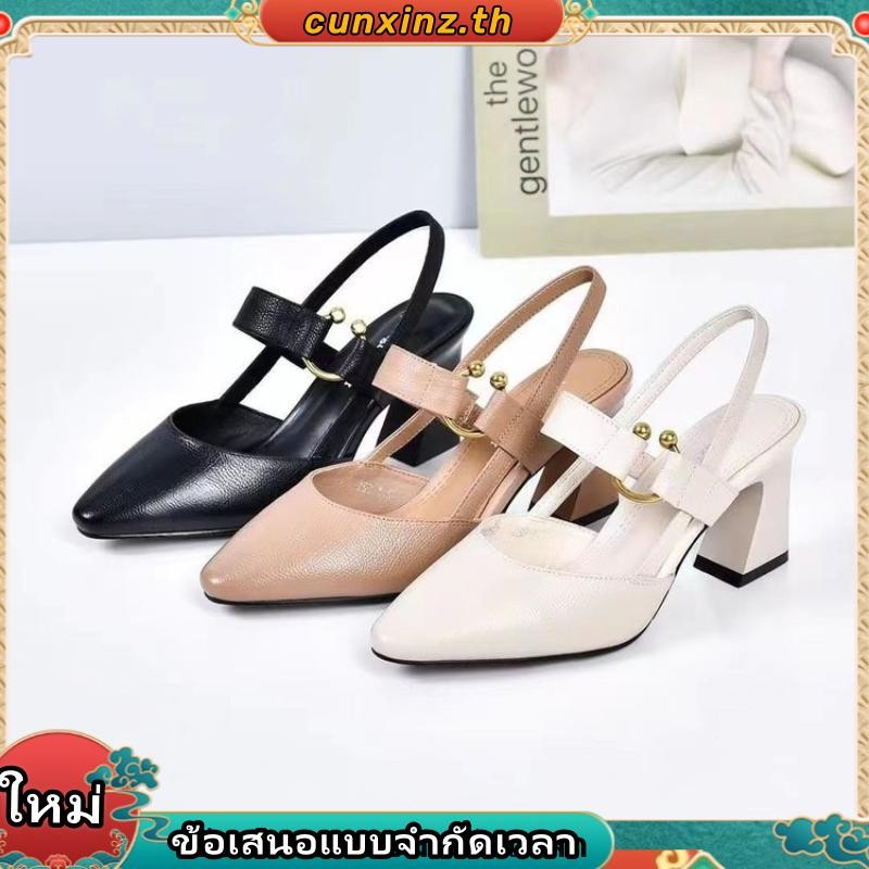 รองเท้า ne na รองเท้าส้นสูงนางงาม รองเท้าแตะหนังนิ่มหัวแหลมของผู้หญิง