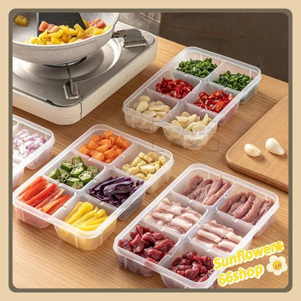 Sunflower66 กล่องเก็บอาหาร พลาสติก กล่องถนอมอาหาร 4/6 ช่อง พร้อมฝาปิด เก็บอาหารอเนกประสงค์
